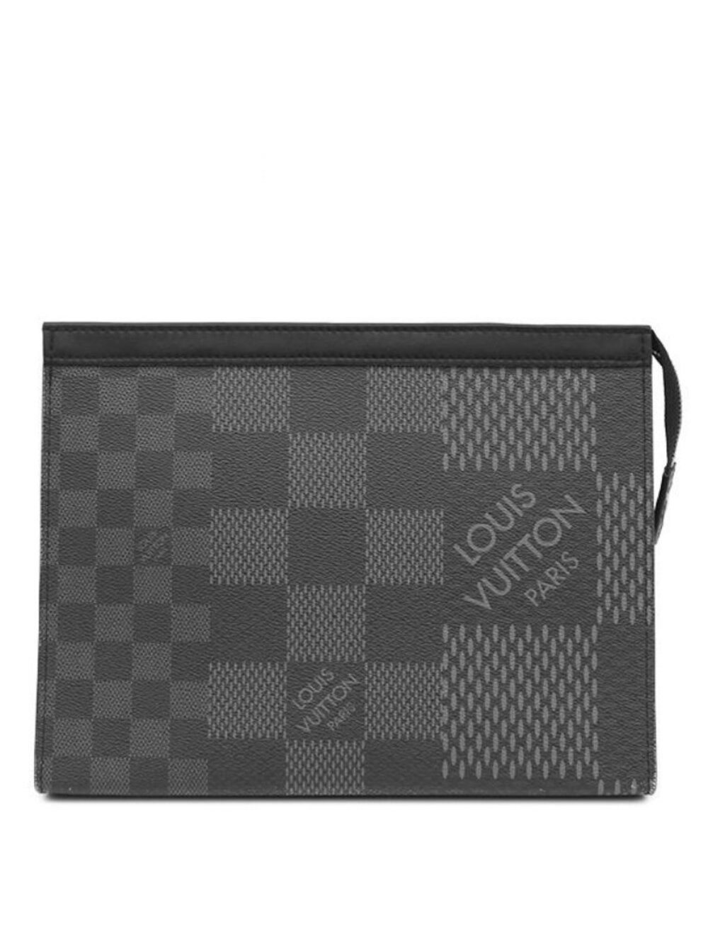 Louis Vuitton Clutch Pochette Voyage MM Leather Damier Graphite 3D Canvas Black